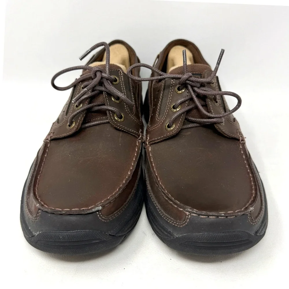Skechers Expected Gemble Mens 9 Dark Brown Leather Boat Deck Shoes 64114 Office